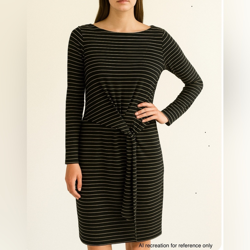 LOFT Black and White Striped Long Sleeve Dress
